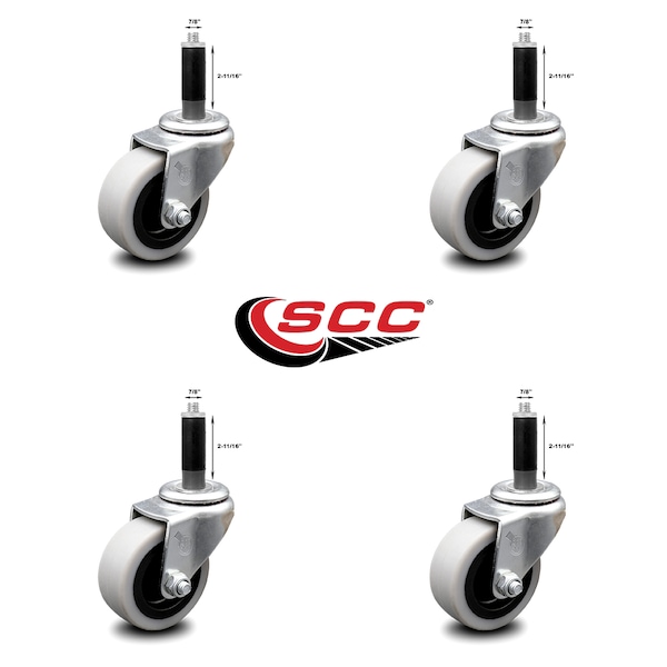 2 Inch Thermoplastic Rubber Wheel 7/8 Inch Expanding Stem Caster SCC, 4PK